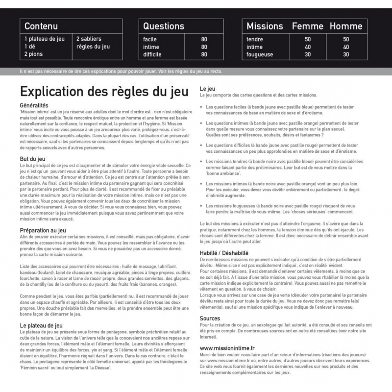 Jeu Mission Intime Classic Noir