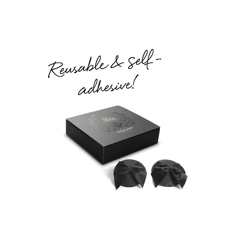 Cache-tétons Burlesque Noeud et Paillettes Noir