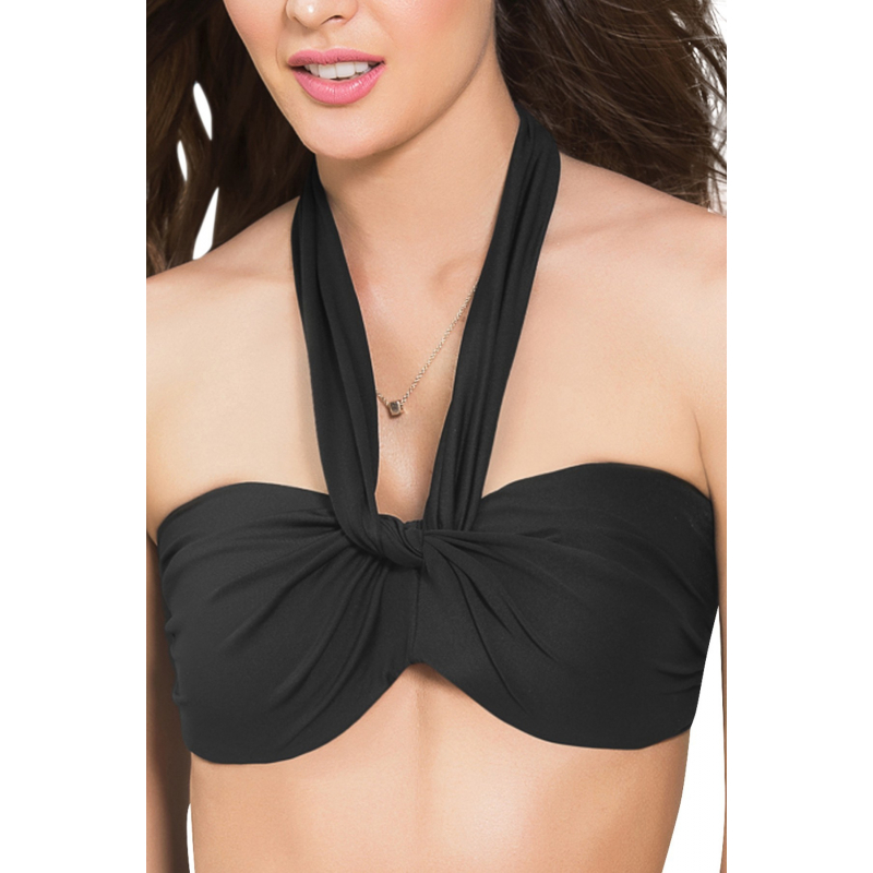 Haut de maillot de bain bandeau effet drapé Style 6848 Noir