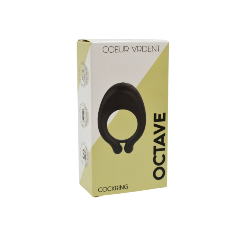 OCTAVE Cockring Noir dans un silicone médical doux avec 1 mode de vibration