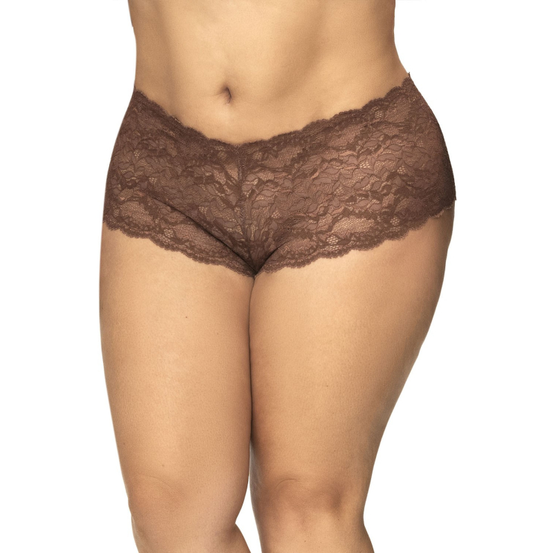 Shorty grande taille en dentelle couleur cacao Cacao