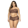 Ensemble 2 pièces en dentelle grande taille top à bretelles et shorty couleur cacao Cacao