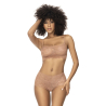 Ensemble 2 pièces en dentelle top à bretelles et shorty couleur taupe Taupe