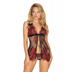 Redessia Babydoll et string Rouge et Noir