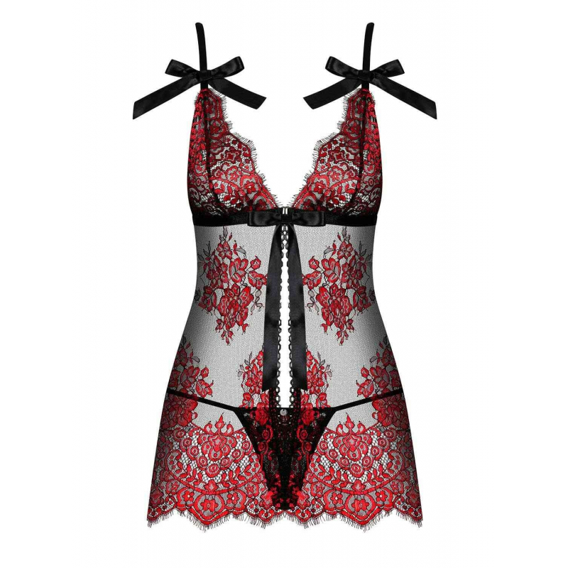 Redessia Babydoll et string Rouge et Noir