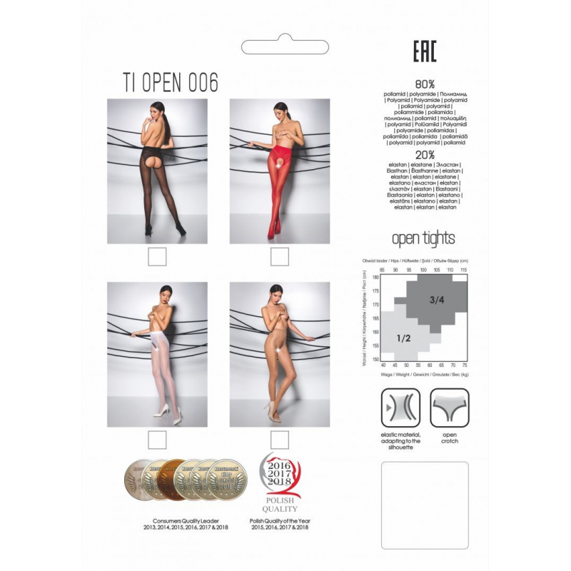 TI006R Collants ouverts 30 DEN Rouge