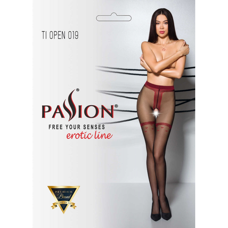 TIOPEN 019 Collants ouverts 20 den Noir et rouge Noir et Rouge