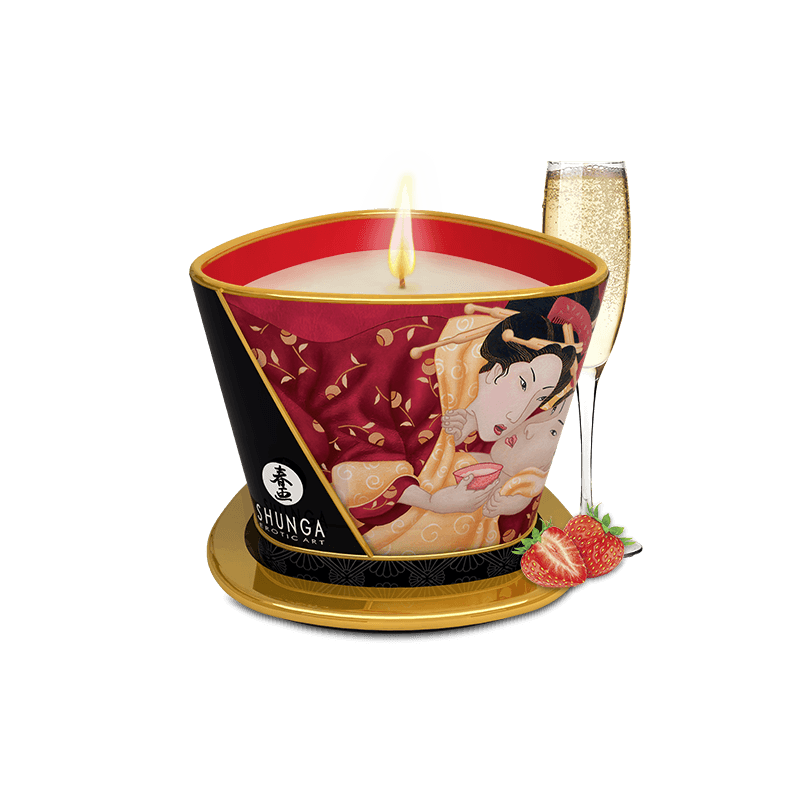Bougie de massage lueur et caresses Romance Vin pétillant à la fraise Parfum Romance vin