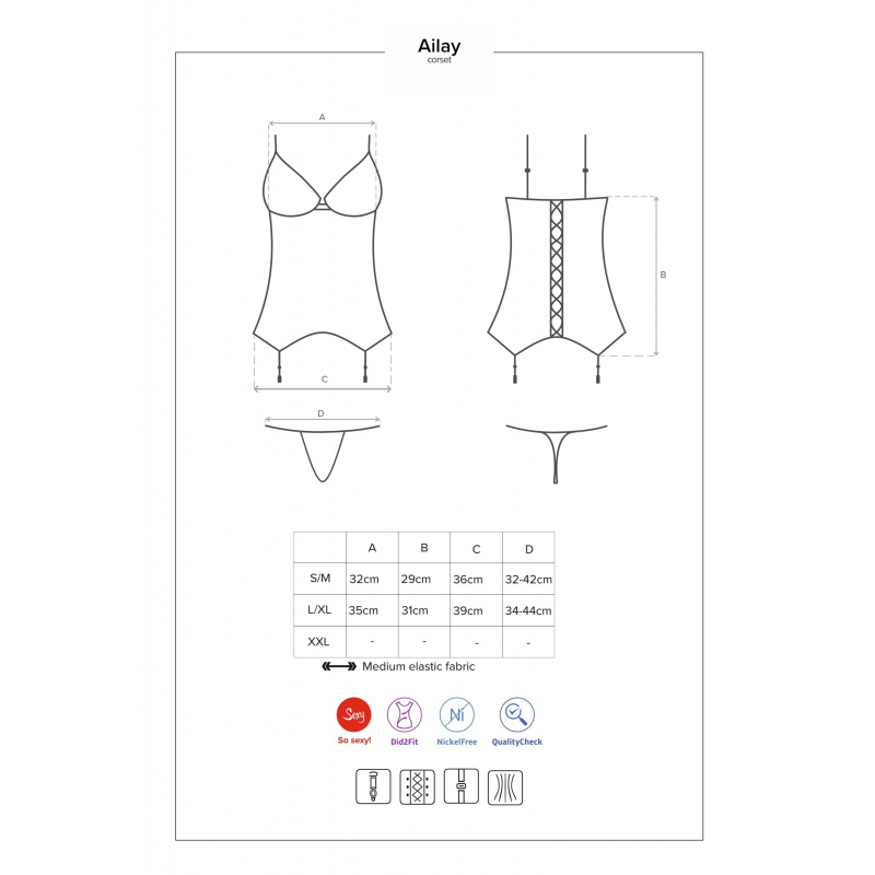 Ailay Corset jarretelles détachables Noir